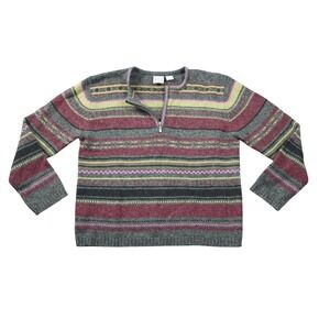 Field Gear Women's Medium Shetland Wool Sweater Quarter Zip Fair Isle Striped